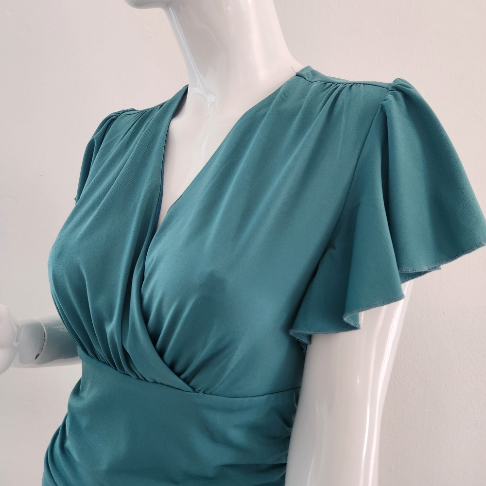 Grace Karin Small Emerald Wrap Blouse Elegant & Flattering - Picture 4 of 16